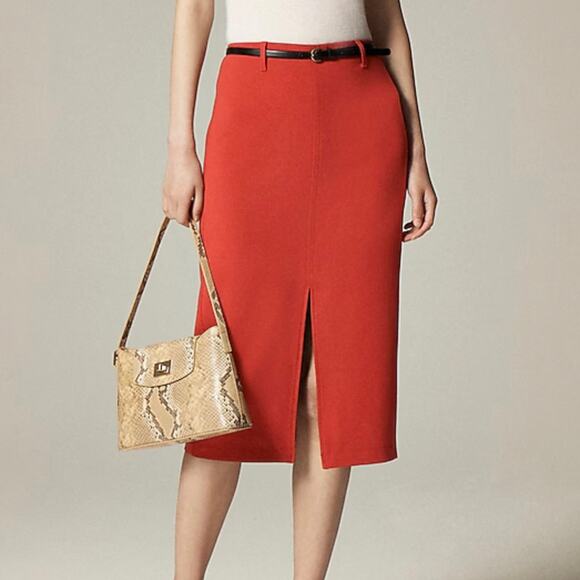 J.Crew Pencil Midi Skirt Four Season Stretch Office Date Trip CI788 Brick Red P6 - Picture 1 of 13